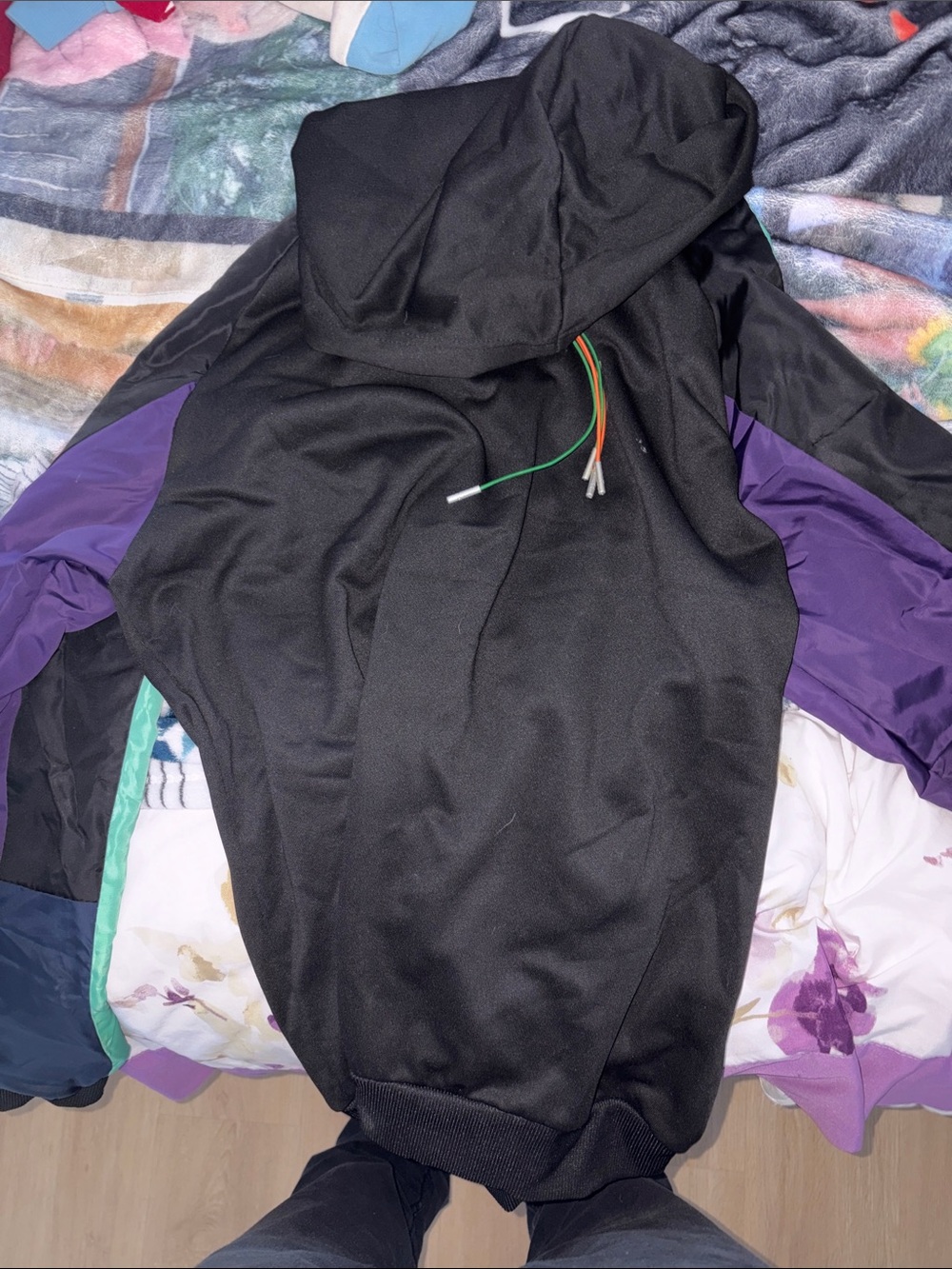 SHEIN Black Windbreaker Hoodie with Purple Sleeves
